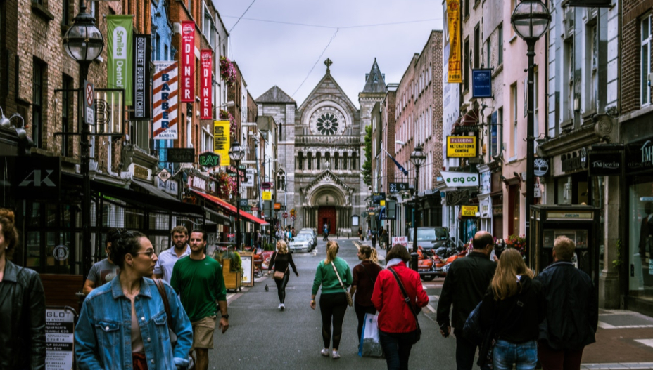 pedestrians in a street in dublin to illustrate irish matchmakers