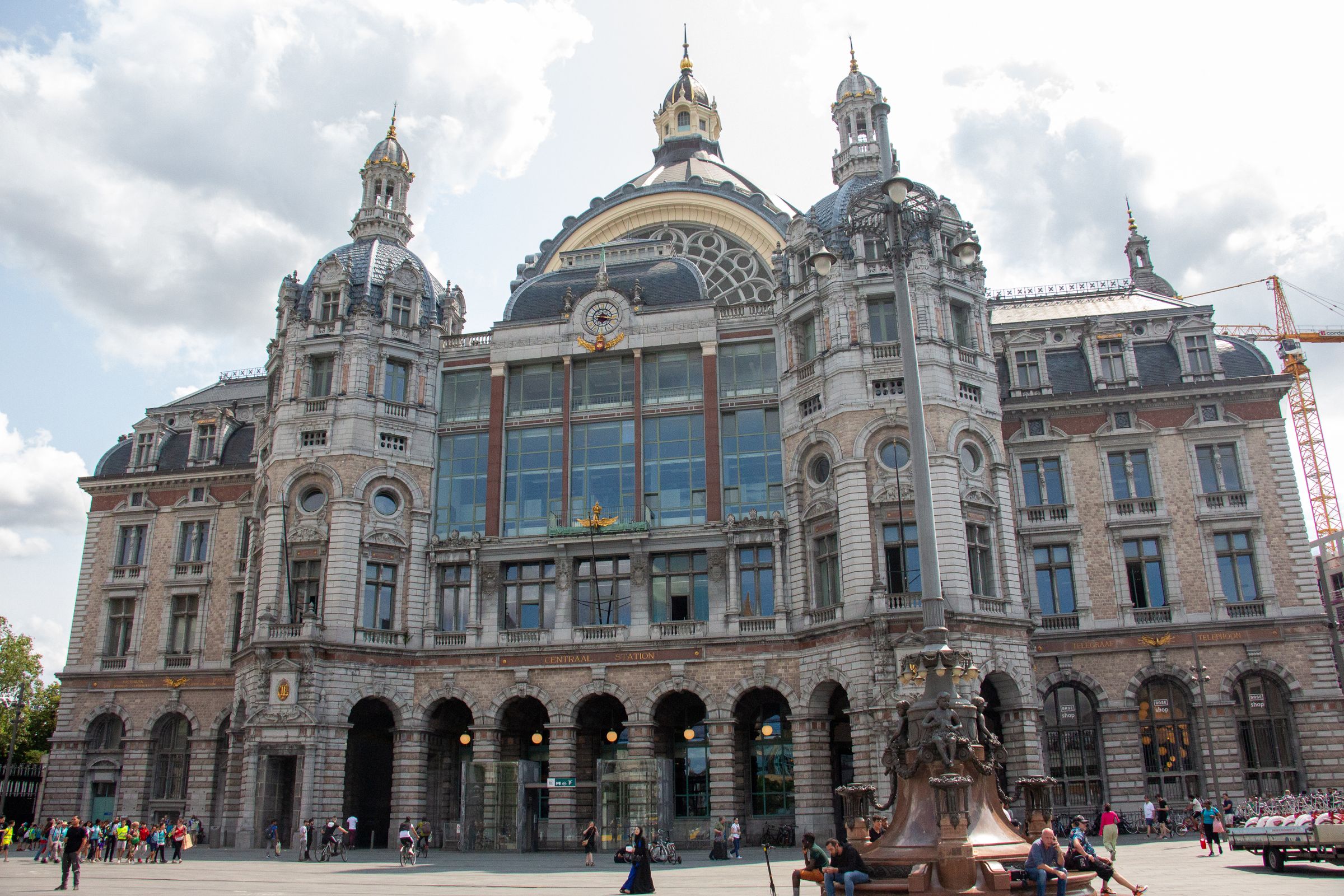 Neoclassical facade of Antwerp Central Station in Belgium