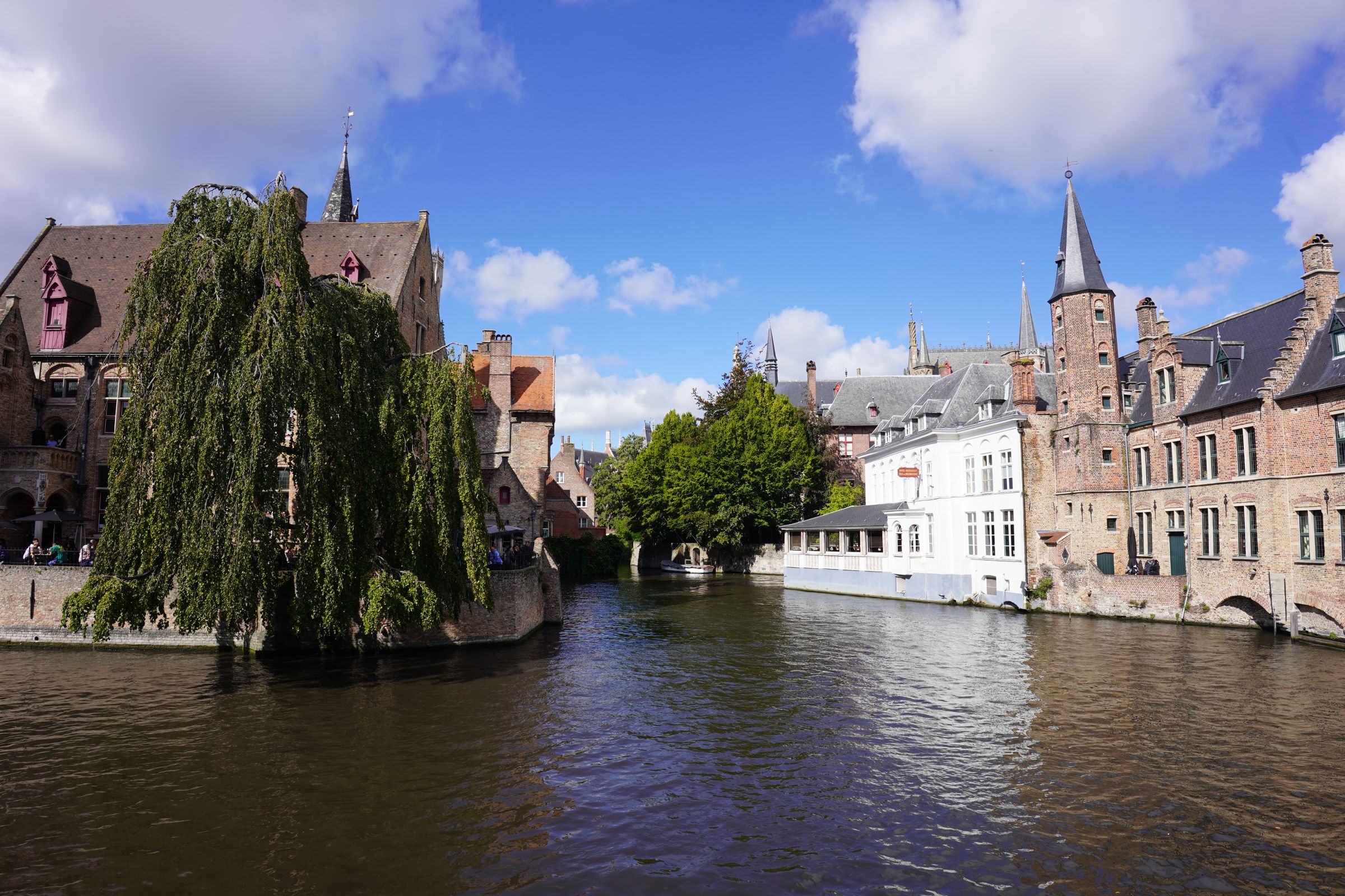 Canal and historic houses in Bruges, Belgium