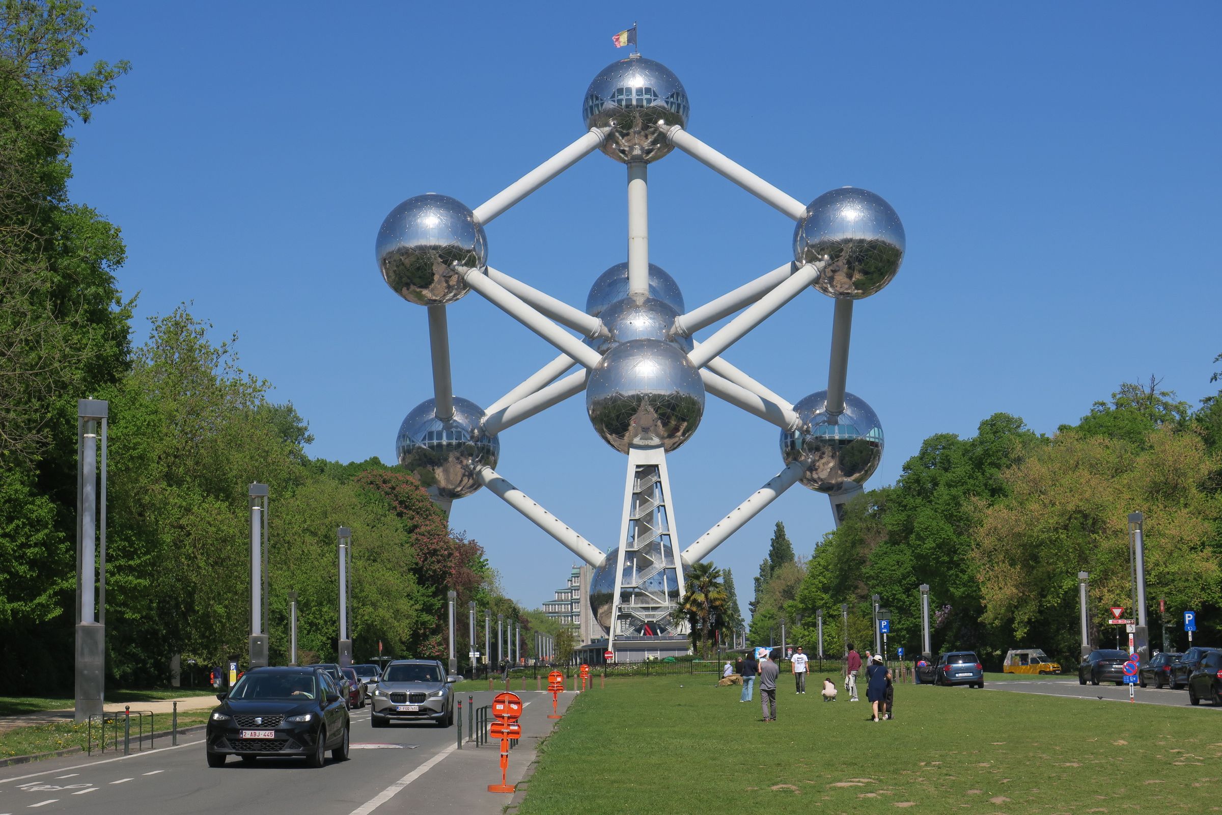 The Atomium in Brussels under a clear blue sky